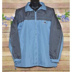 Prairie Mountain Mens L Blue Full Zip Windbreaker Jacket Coushatta Wolf Logo